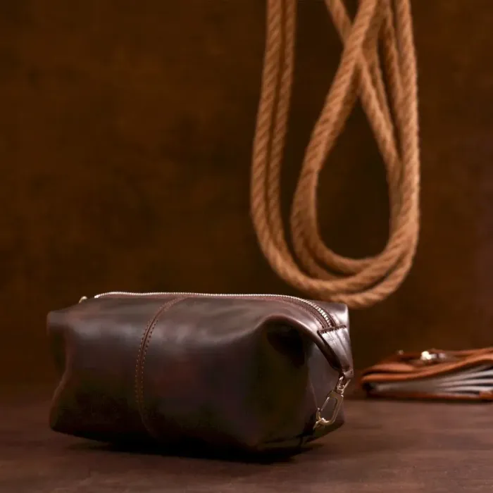 Шкіряна вінтажна косметичка Shvigel 16398 Коричневий