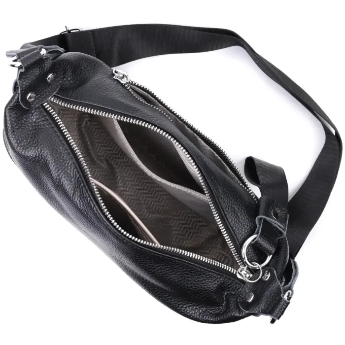 Шкіряна сумка жіноча через плече з незвичайним бігунком брелоком Vintage 22615 Чорна