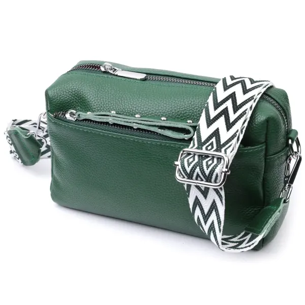 Шкіряна жіноча сумка зі стильним бігунком Vintage 22651 Зелена