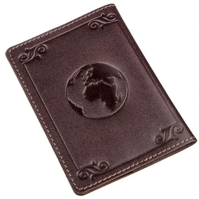 Шкіряна обкладинка на паспорт з карткою та рамкою SHVIGEL 13983 Коричнева