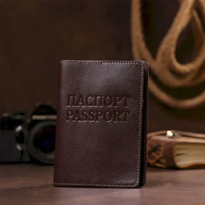 Шкіряна обкладинка на паспорт з написом SHVIGEL 13976