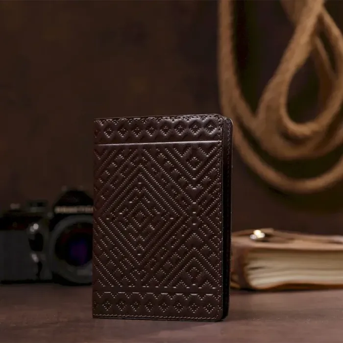 Шкіряна обкладинка на паспорт з ромбами SHVIGEL 13974