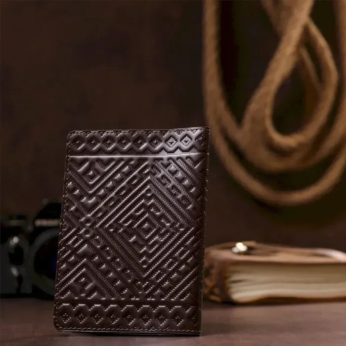 Шкіряна обкладинка на паспорт з ромбами SHVIGEL 13974