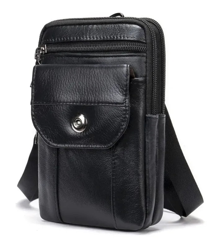 Шкіряна сумка на пояс Vintage 20358 Чорна