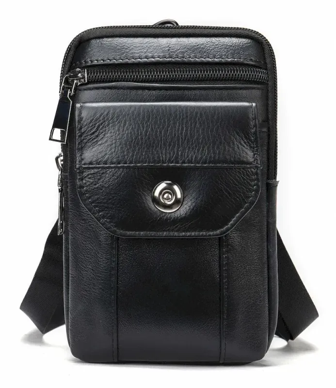 Шкіряна сумка на пояс Vintage 20358 Чорна