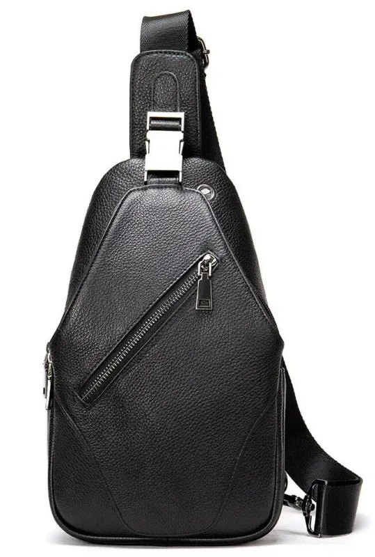 Сумка чоловіча слінг через плече у зернистій шкірі Vintage 20249 Чорна