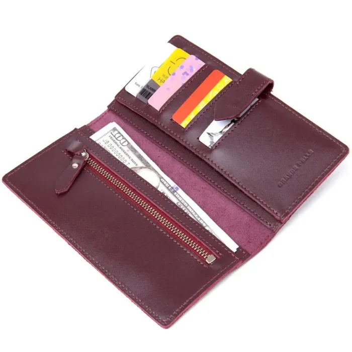 Шкіряне глянсове портмоне GRANDE PELLE 11467 Бордовий