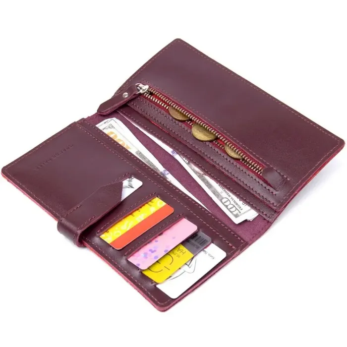 Шкіряне глянсове портмоне GRANDE PELLE 11467 Бордовий