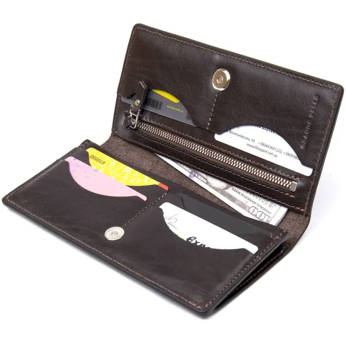 Шкіряне глянсове портмоне GRANDE PELLE 11469 Темно-коричневий