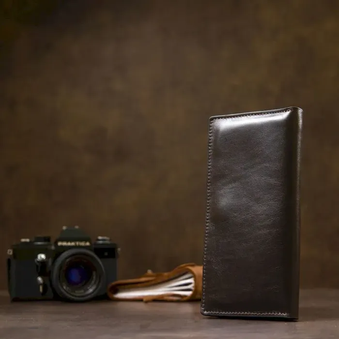 Шкіряне глянсове портмоне GRANDE PELLE 11469 Темно-коричневий