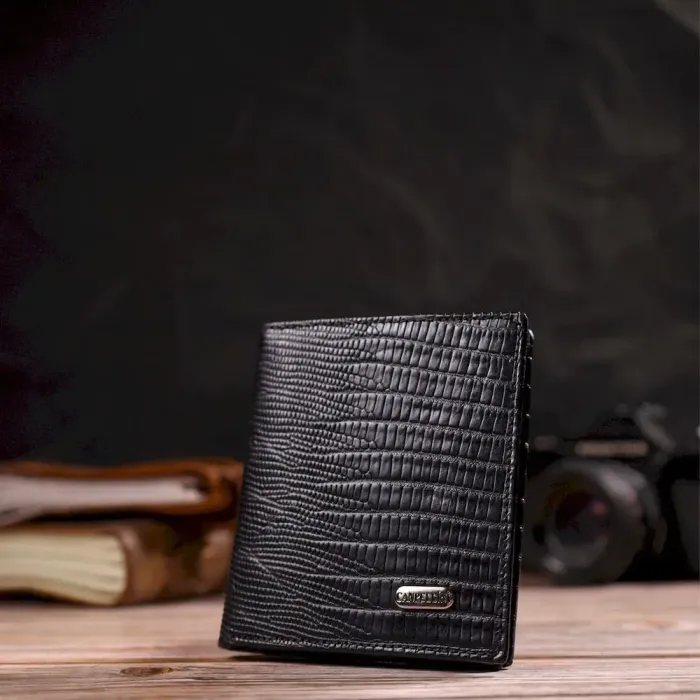 Шкіряне компактне портмоне для чоловіків з тисненням CANPELLINI 21739 Чорне