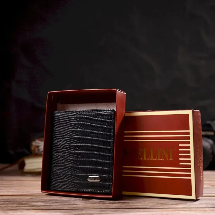 Шкіряне компактне портмоне для чоловіків з тисненням CANPELLINI 21739 Чорне