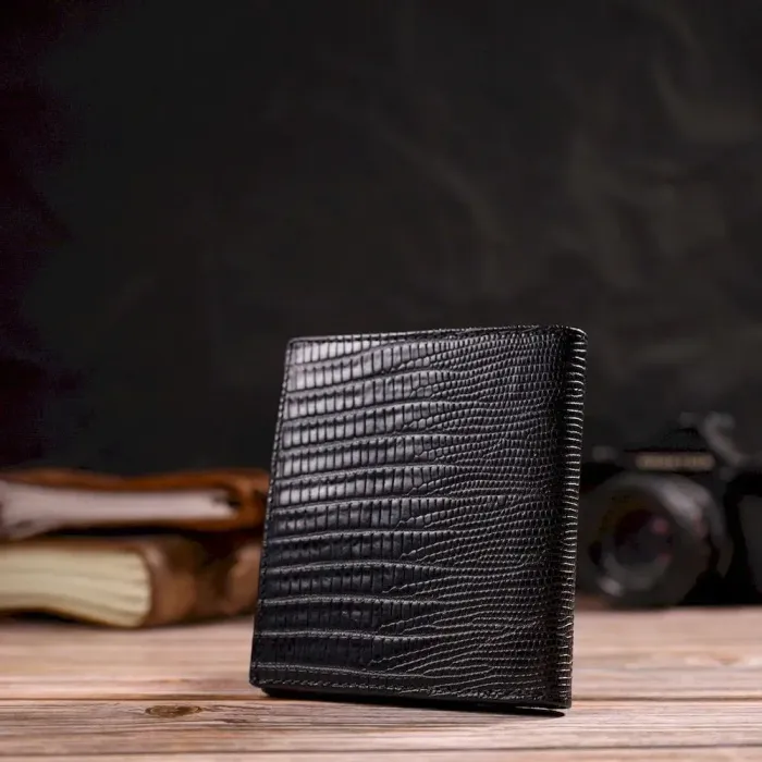 Шкіряне компактне портмоне для чоловіків з тисненням CANPELLINI 21739 Чорне