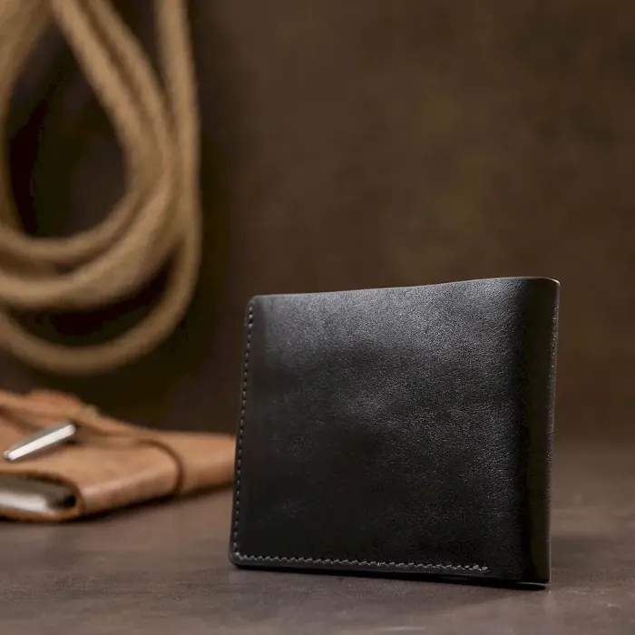 Шкіряне чоловіче глянсове портмоне GRANDE PELLE 11554 Чорний