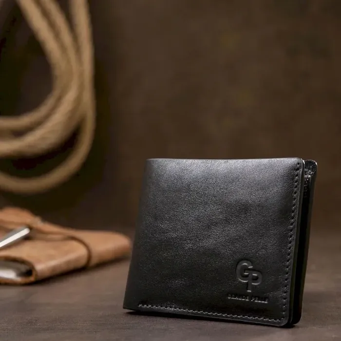 Шкіряне чоловіче глянсове портмоне GRANDE PELLE 11554 Чорний