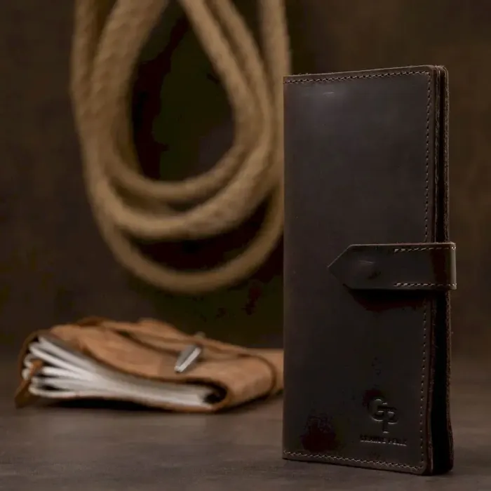 Шкіряне чоловіче матове портмоне GRANDE PELLE 11515 Коричневий