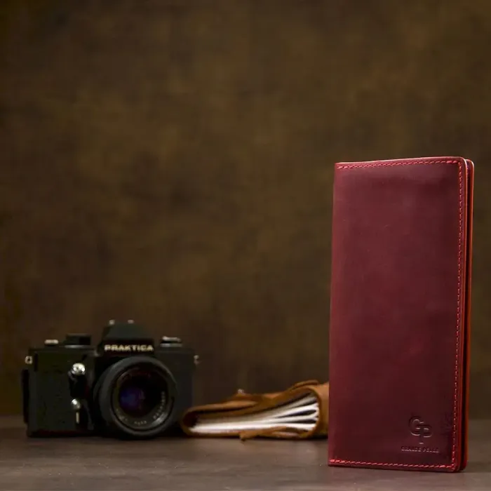 Шкіряне вінтажне портмоне GRANDE PELLE 11468 Бордовий