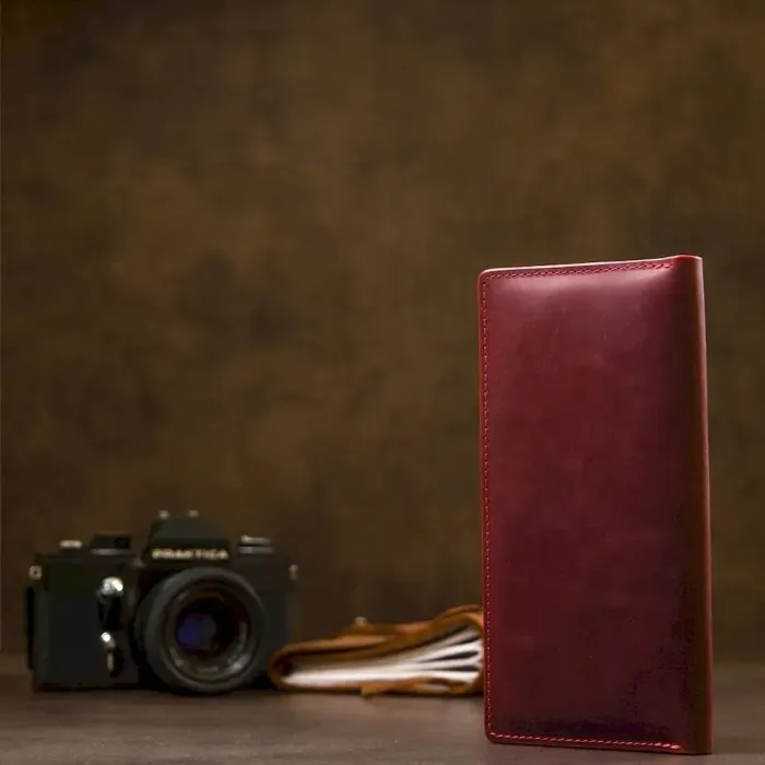 Шкіряне вінтажне портмоне GRANDE PELLE 11468 Бордовий