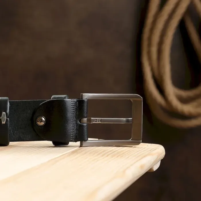 Кожаный батальный мужской ремень Vintage 20719 Черный