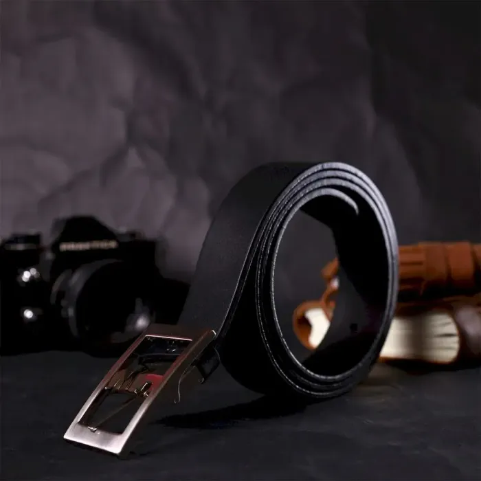 Шкіряний ремінь для чоловіків з квадратною пряжкою GRANDE PELLE 11678 Чорний