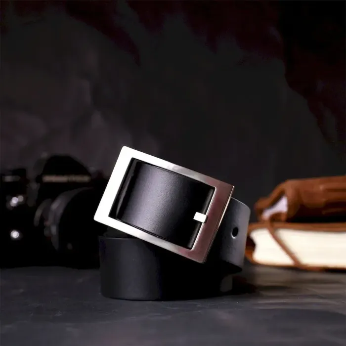 Шкіряний ремінь для чоловіків з квадратною пряжкою GRANDE PELLE 11678 Чорний