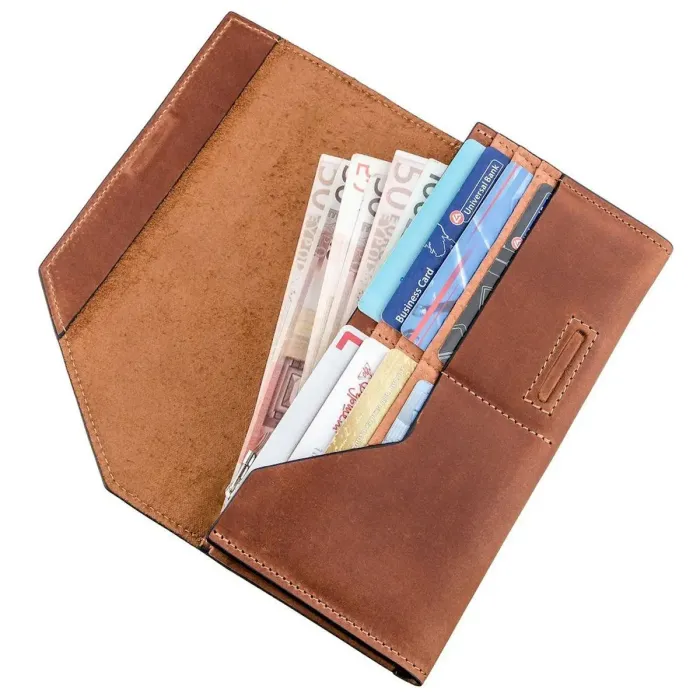 Кожаный горизонтальный клатч унисекс из итальянской кожи GRANDE PELLE 11237 Коричневый