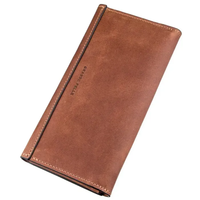 Кожаный горизонтальный клатч унисекс из итальянской кожи GRANDE PELLE 11237 Коричневый