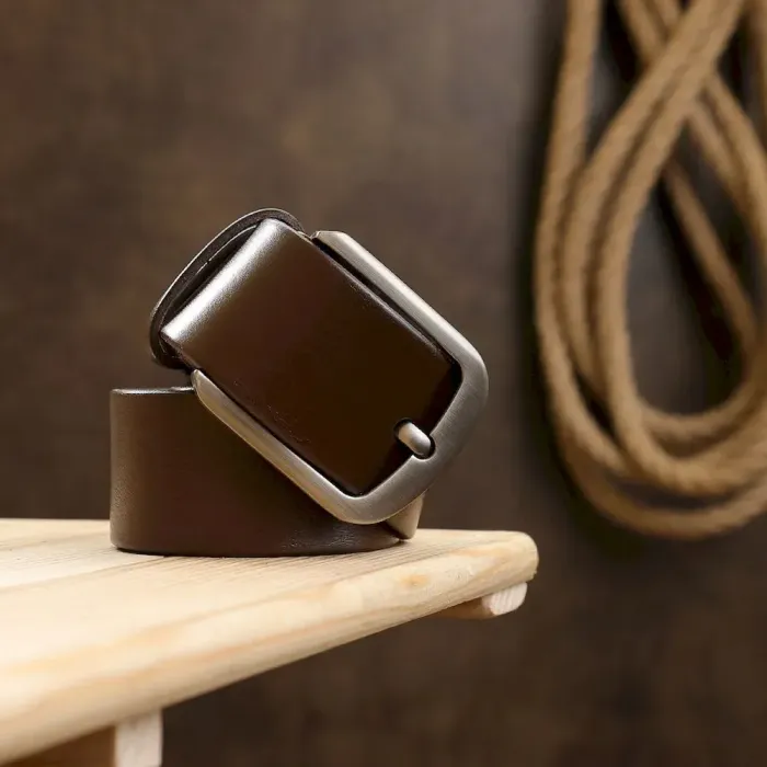 Кожаный мужской гладкий ремень Vintage 20726 Коричневый