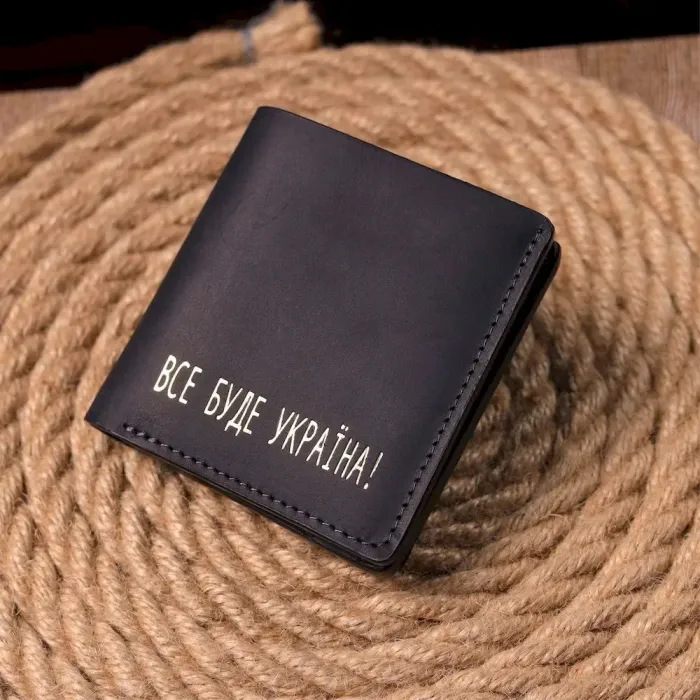 Шкіряний чоловічий гаманець з монетницею Україна GRANDE PELLE 16742 Чорний
