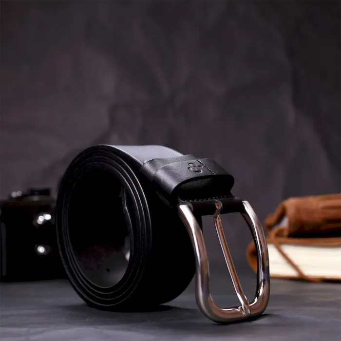 Шкіряний чоловічий ремінь під джинси GRANDE PELLE 11682 Чорний