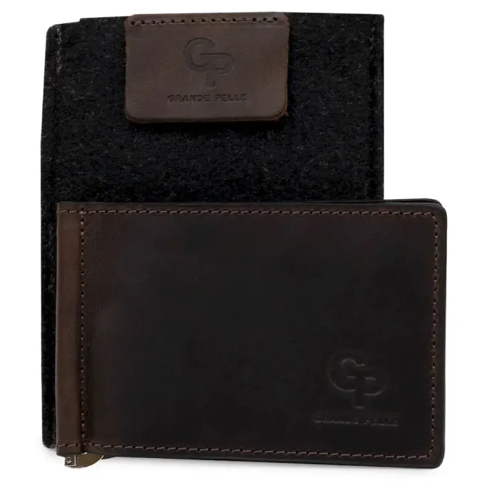 Шкіряний чоловічий затискач для грошей GRANDE PELLE 11540 Коричневий