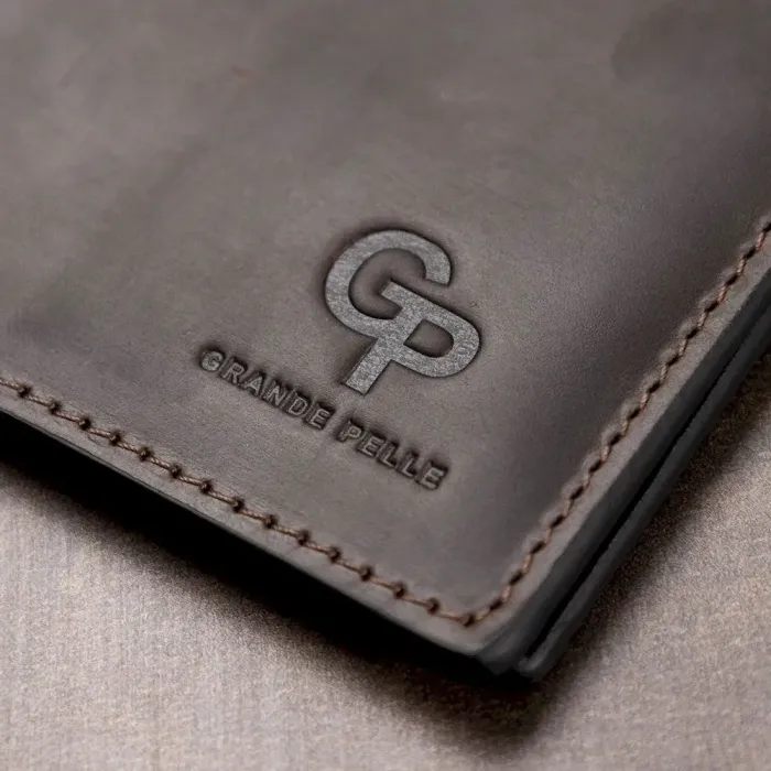 Шкіряний чоловічий затискач для грошей GRANDE PELLE 11540 Коричневий