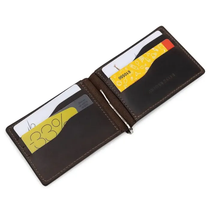 Шкіряний чоловічий затискач для грошей GRANDE PELLE 11540 Коричневий