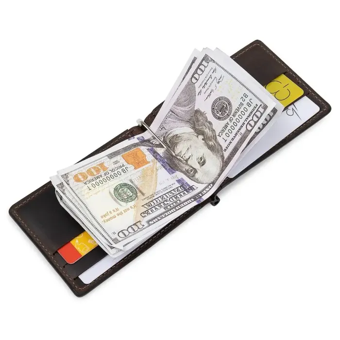 Шкіряний чоловічий затискач для грошей GRANDE PELLE 11540 Коричневий