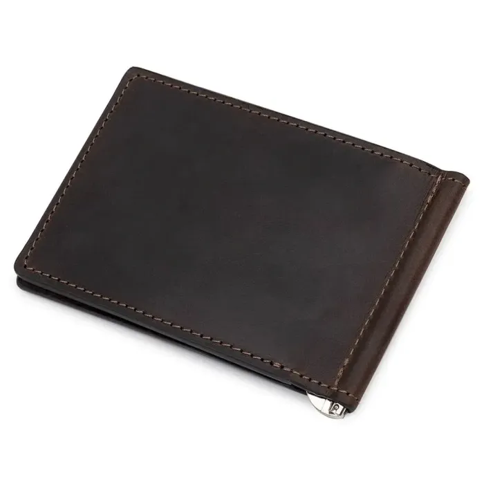 Шкіряний чоловічий затискач для грошей GRANDE PELLE 11540 Коричневий