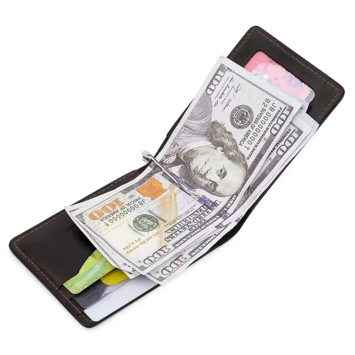 Шкіряний чоловічий затискач для грошей GRANDE PELLE 11543 Коричневий