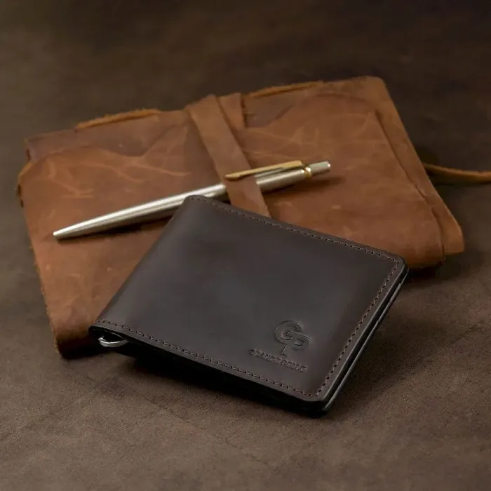 Шкіряний чоловічий затискач для грошей GRANDE PELLE 11543 Коричневий