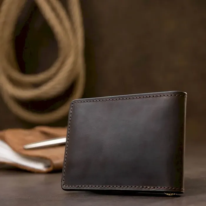 Шкіряний чоловічий затискач для грошей GRANDE PELLE 11543 Коричневий