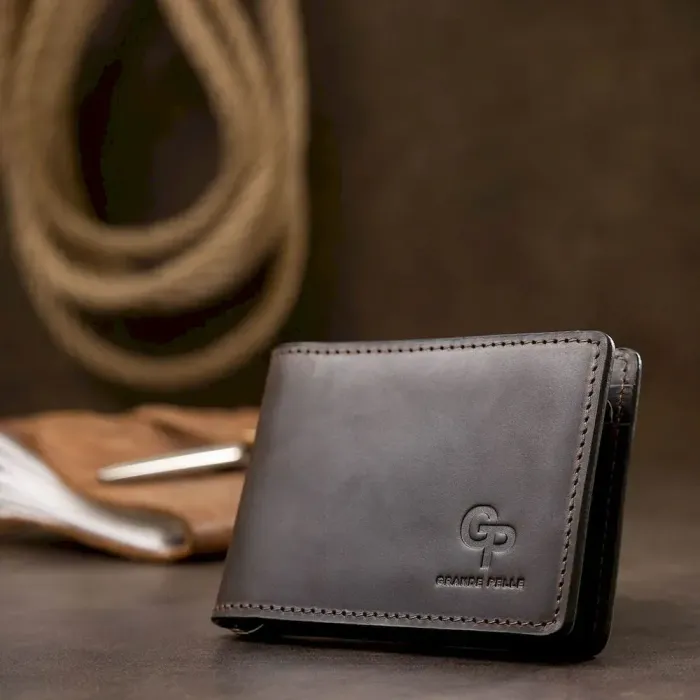 Шкіряний чоловічий затискач для грошей GRANDE PELLE 11543 Коричневий