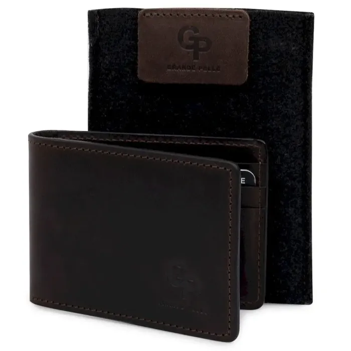 Шкіряний чоловічий затискач для грошей GRANDE PELLE 11543 Коричневий