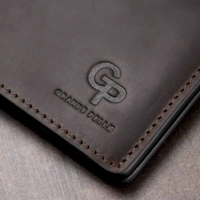 Шкіряний чоловічий затискач для грошей GRANDE PELLE 11543 Коричневий