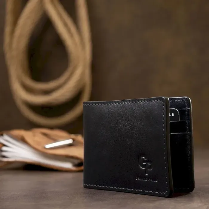 Шкіряний чоловічий затискач для грошей GRANDE PELLE 11544 Синій