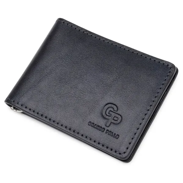 Шкіряний чоловічий затискач для грошей GRANDE PELLE 11544 Синій