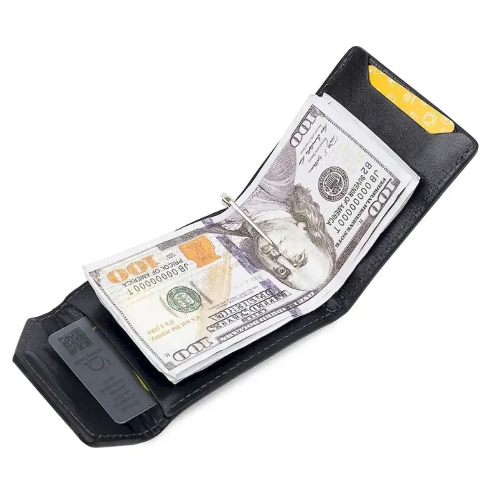 Шкіряний чоловічий затискач для грошей на магніті GRANDE PELLE 11546 Синій