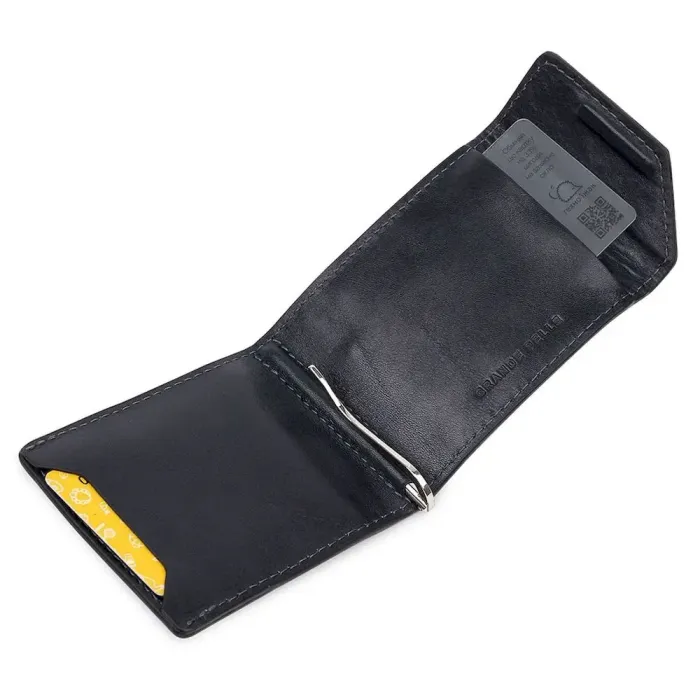 Шкіряний чоловічий затискач для грошей на магніті GRANDE PELLE 11546 Синій