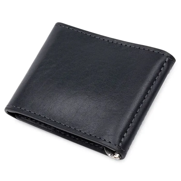 Шкіряний чоловічий затискач для грошей на магніті GRANDE PELLE 11546 Синій