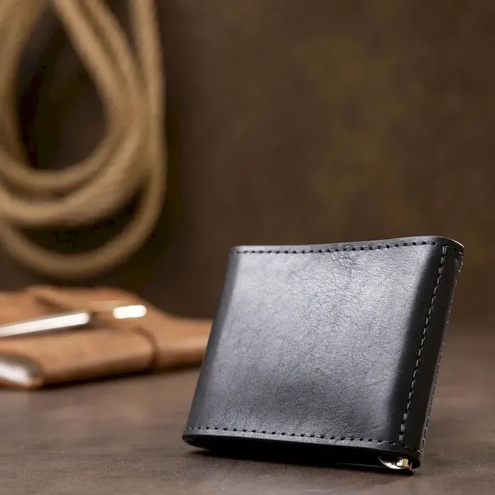 Шкіряний чоловічий затискач для грошей на магніті GRANDE PELLE 11546 Синій