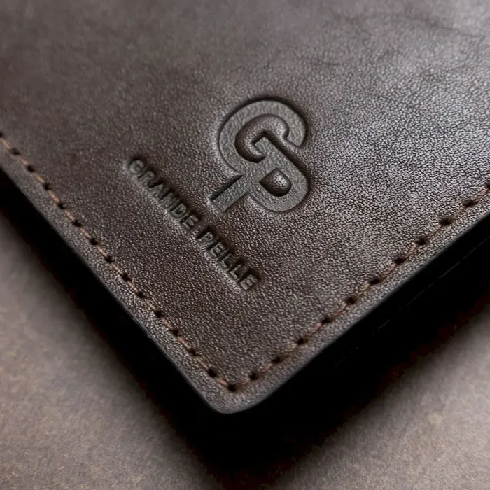 Шкіряний чоловічий затискач для грошей з монетницею GRANDE PELLE 11547 Коричневий