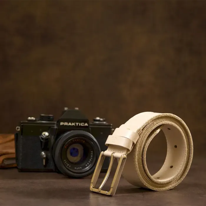 Шкіряний ремінь унісекс GRANDE PELLE 11450 Бежевий