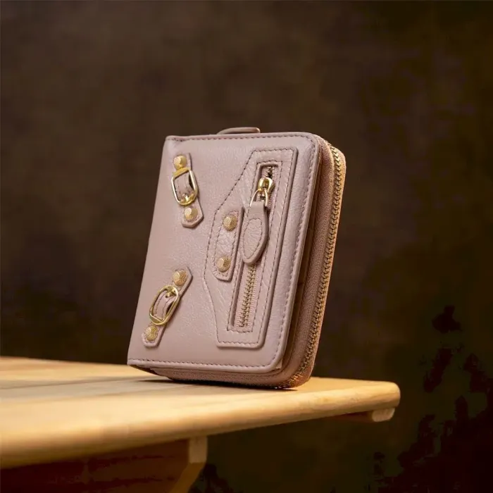 Кожаный симпатичный женский кошелек Guxilai 19398 Светло-розовый